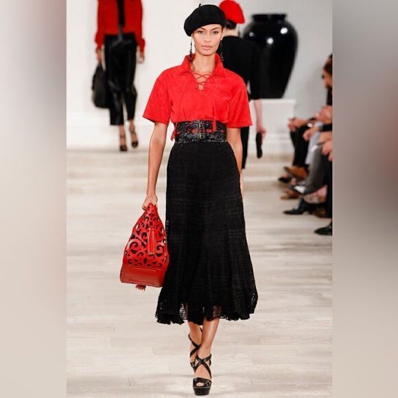 *Ralph Lauren Collection Spring 13 Black Western Tooled Leather Contour Belt main image 10